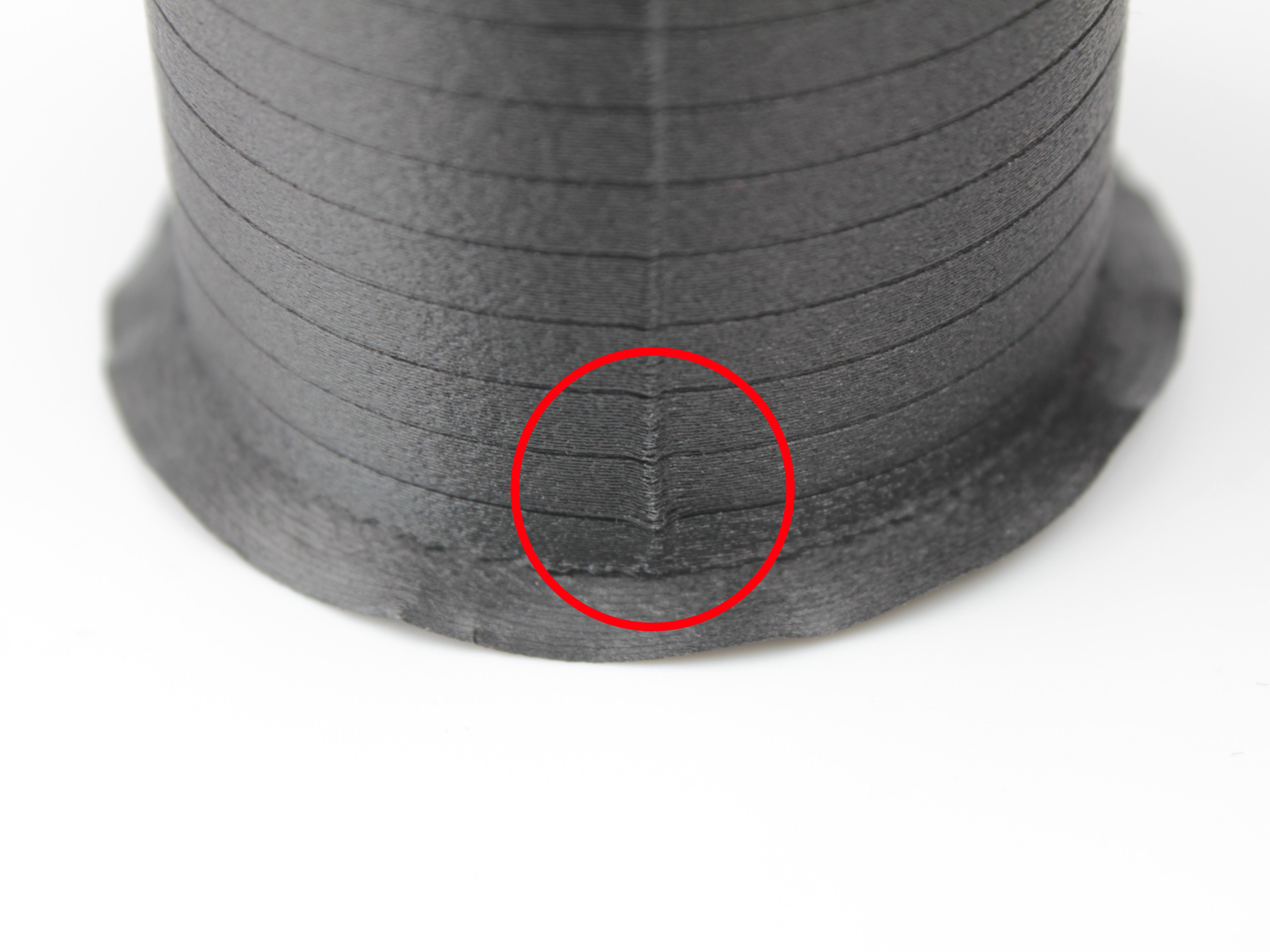 Pressure advance too high - gap or indent at seam from excessive retraction