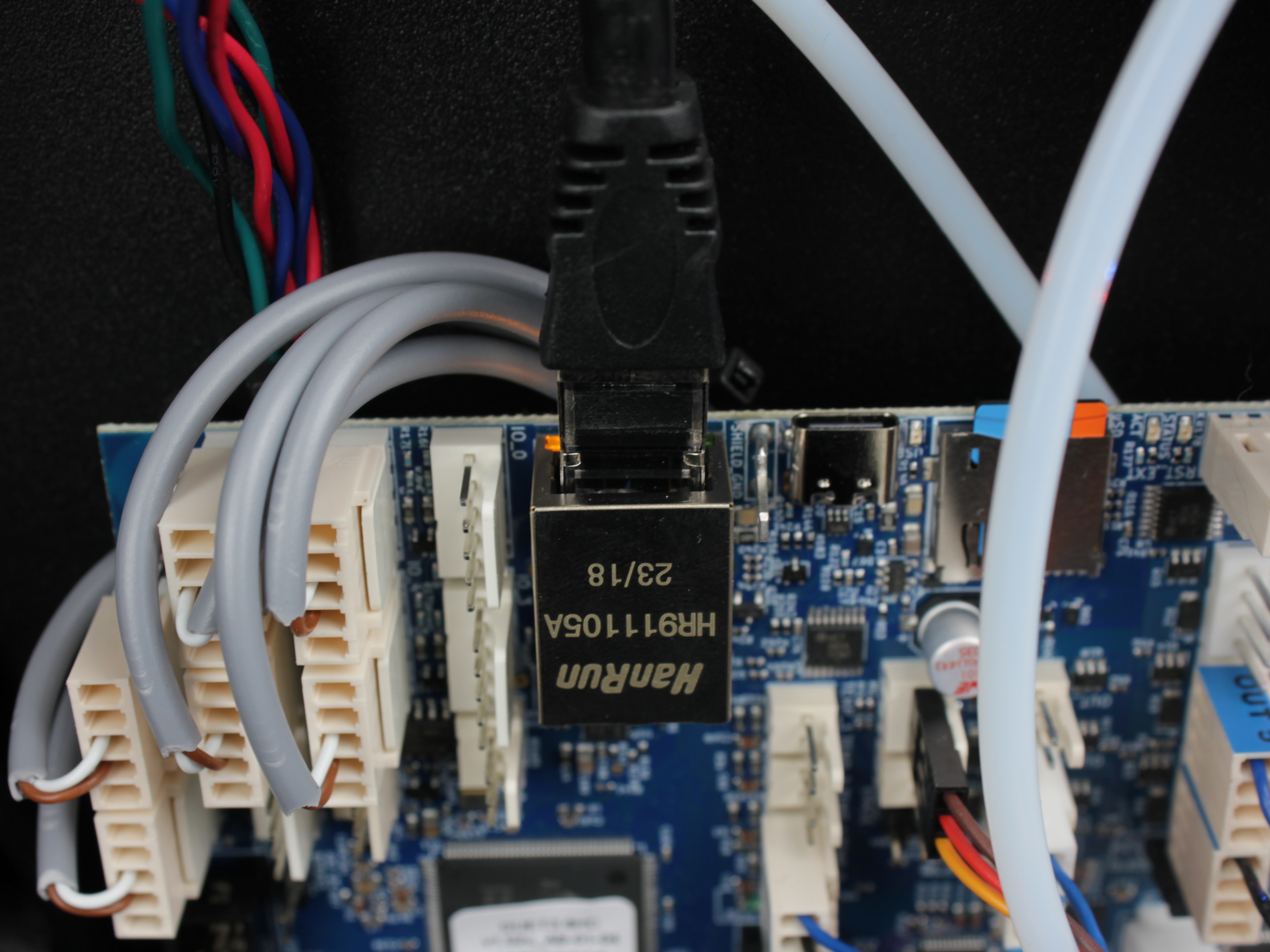 Ethernet port on mainboard with link LEDs visible