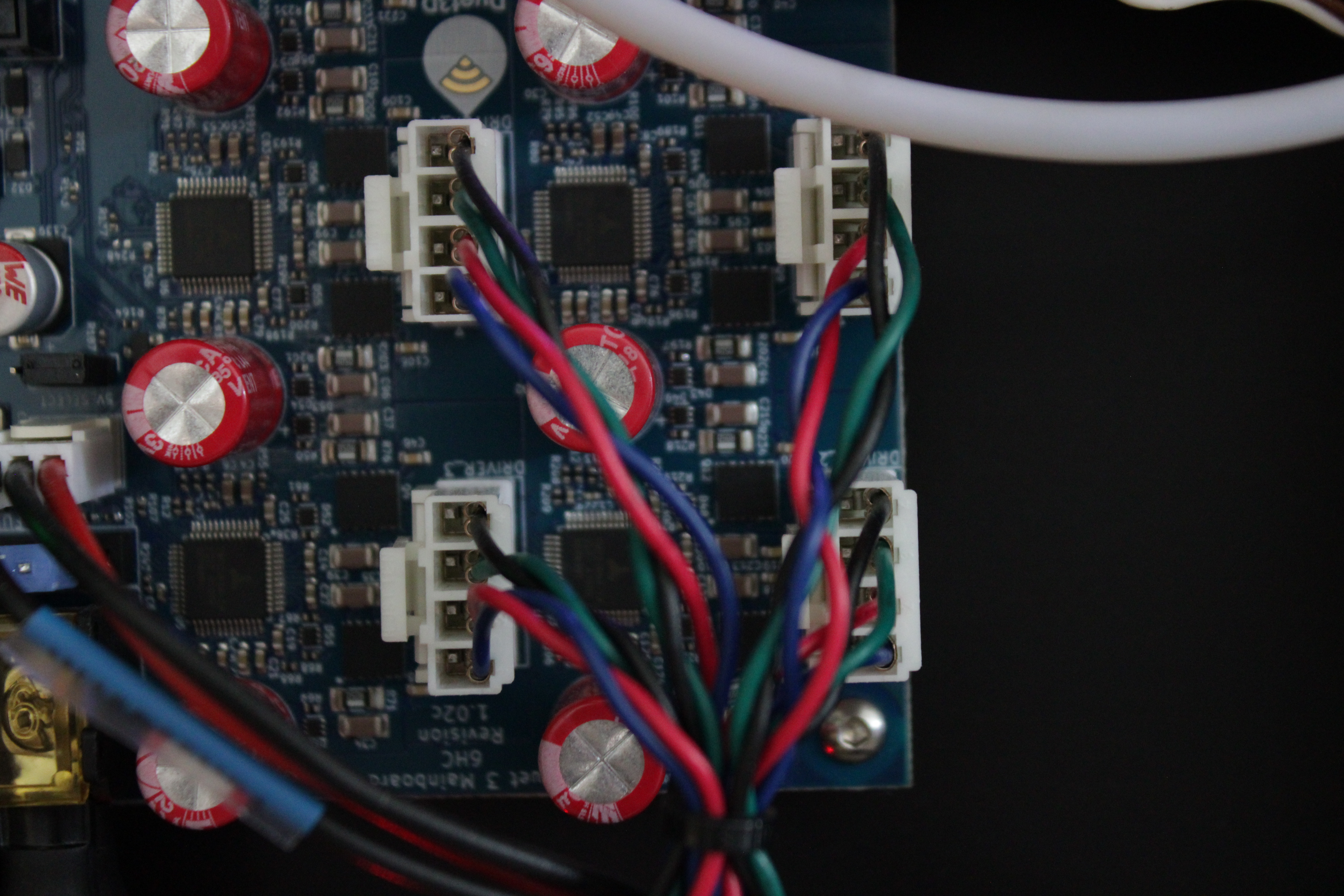 Mainboard driver ports with motor cables installed