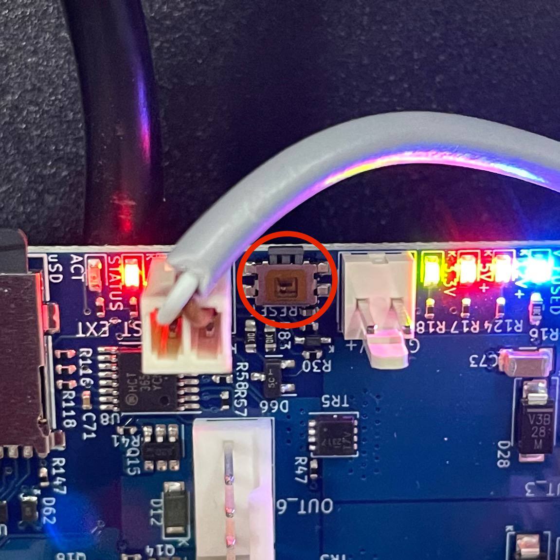 Reset button location on mainboard