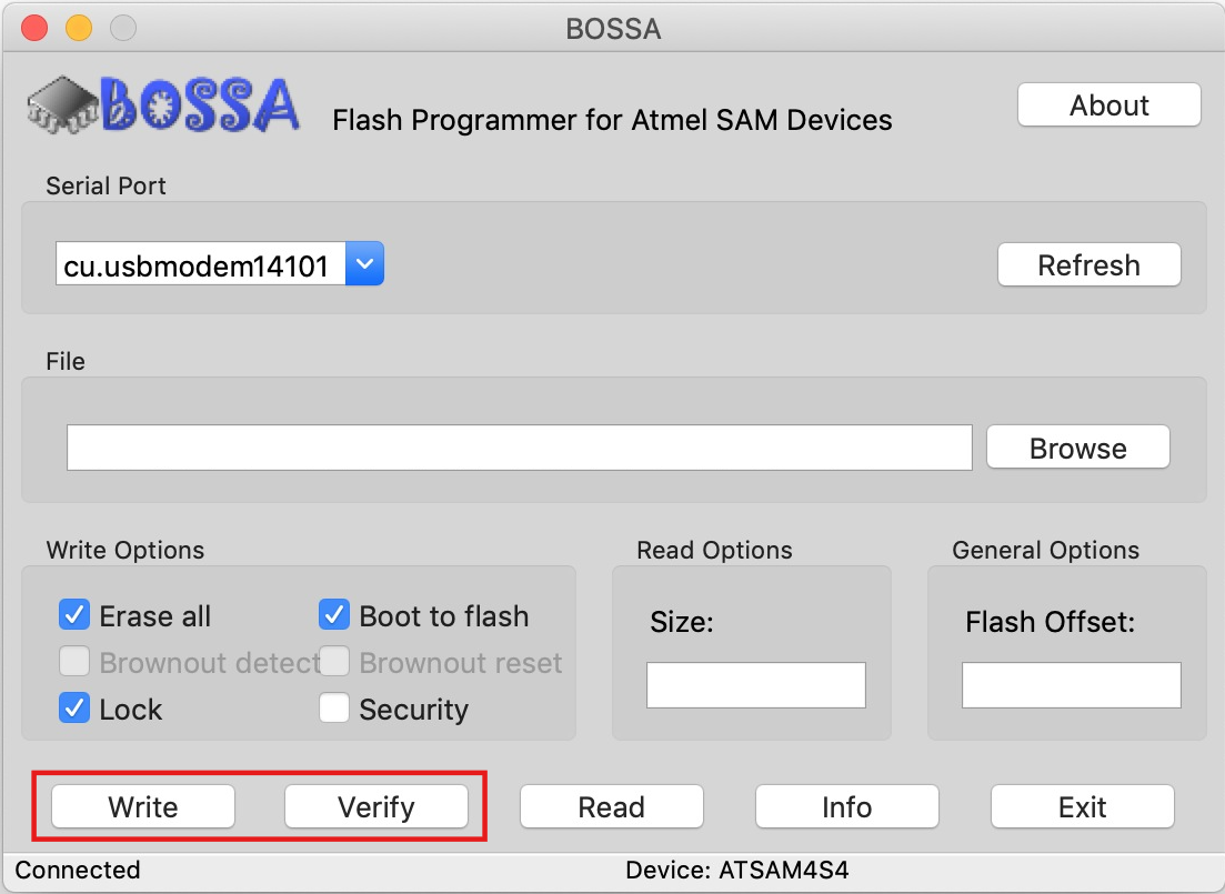 Bossa firmware write and verify complete
