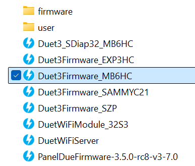 Bossa file browser selecting Duet3Firmware_MB6HC.bin