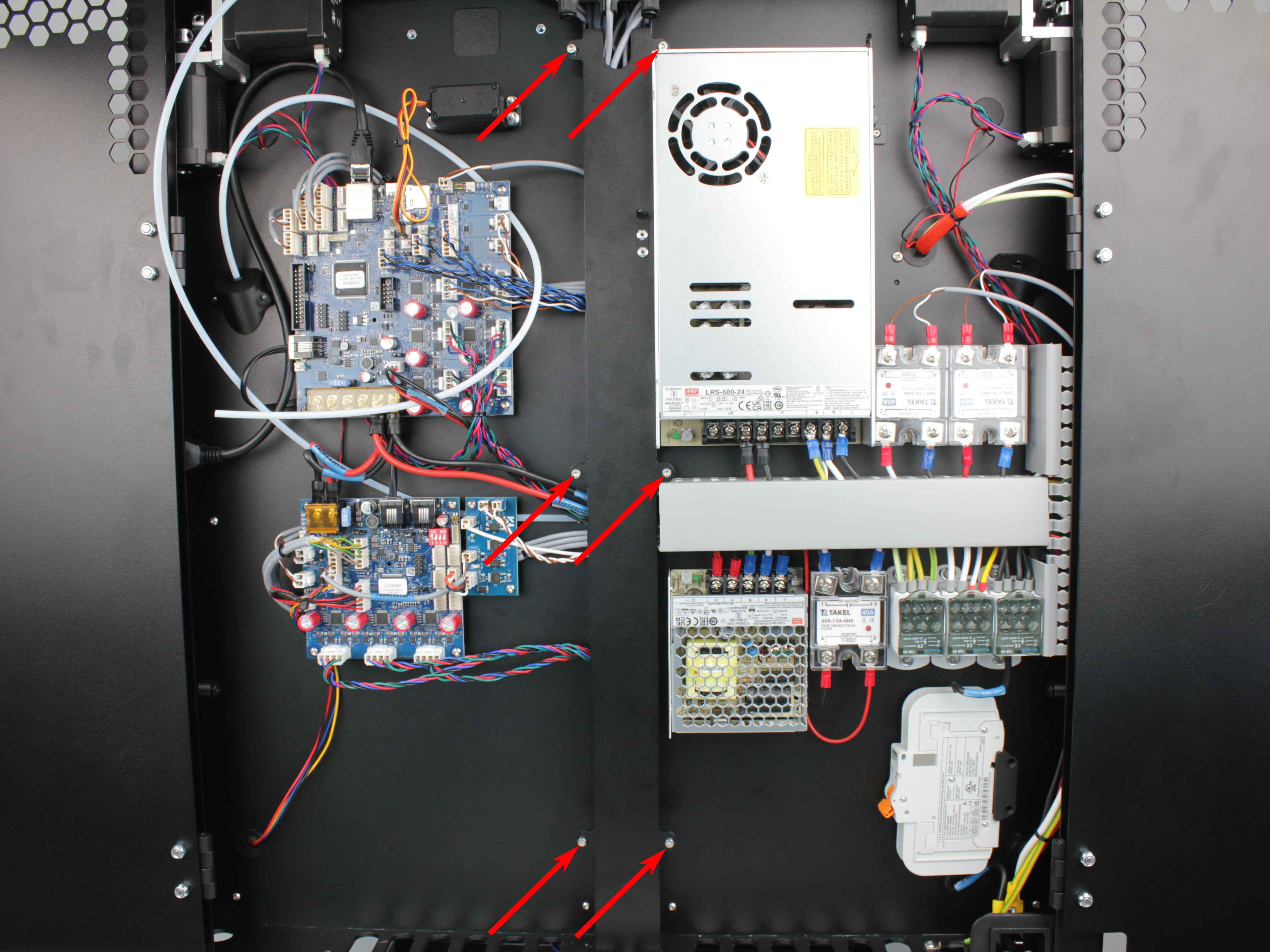 Wiring panel cover location on back of printer