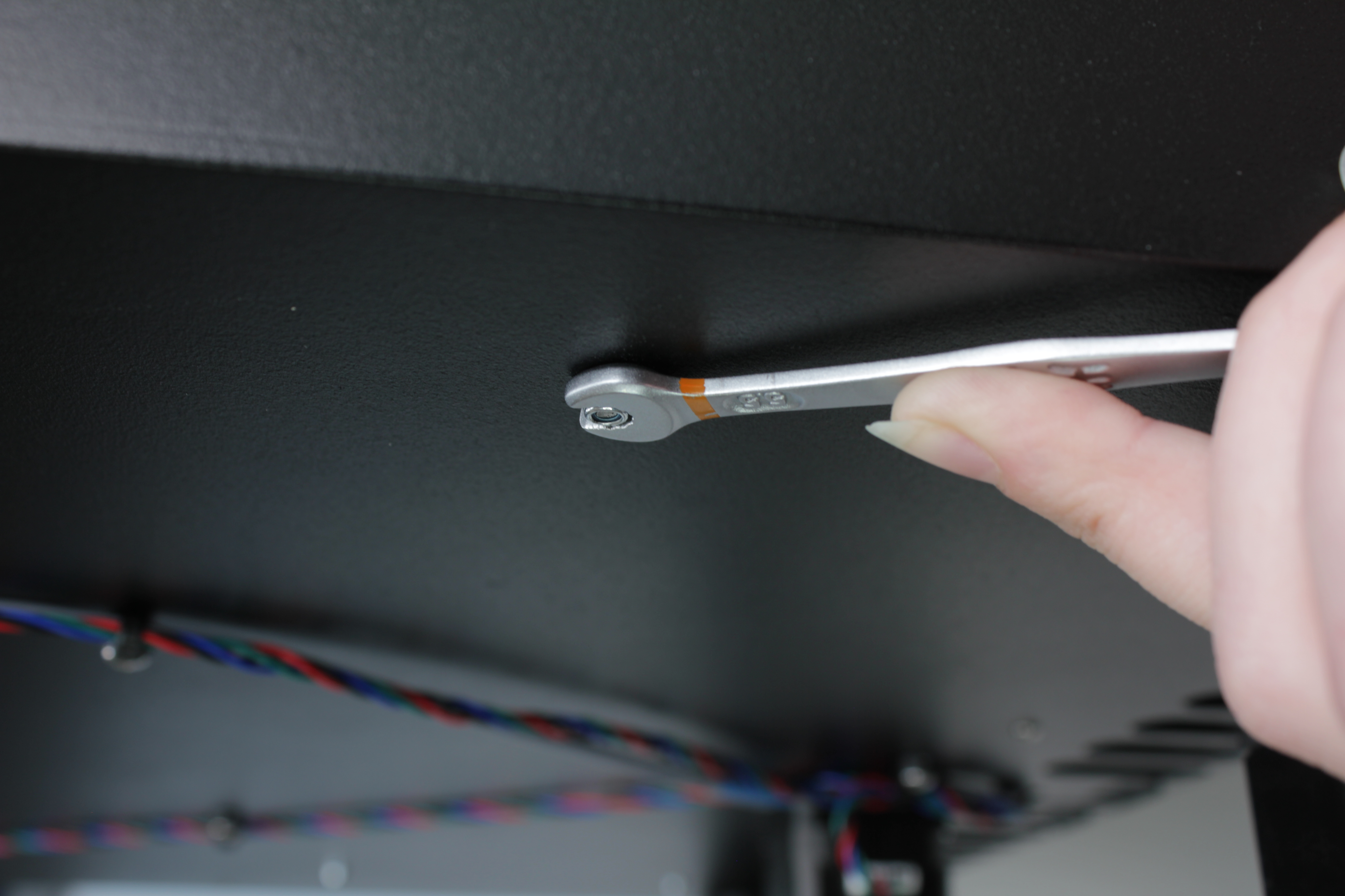 Bottom of printer \u2014 two M3 nuts for HEPA bracket highlighted