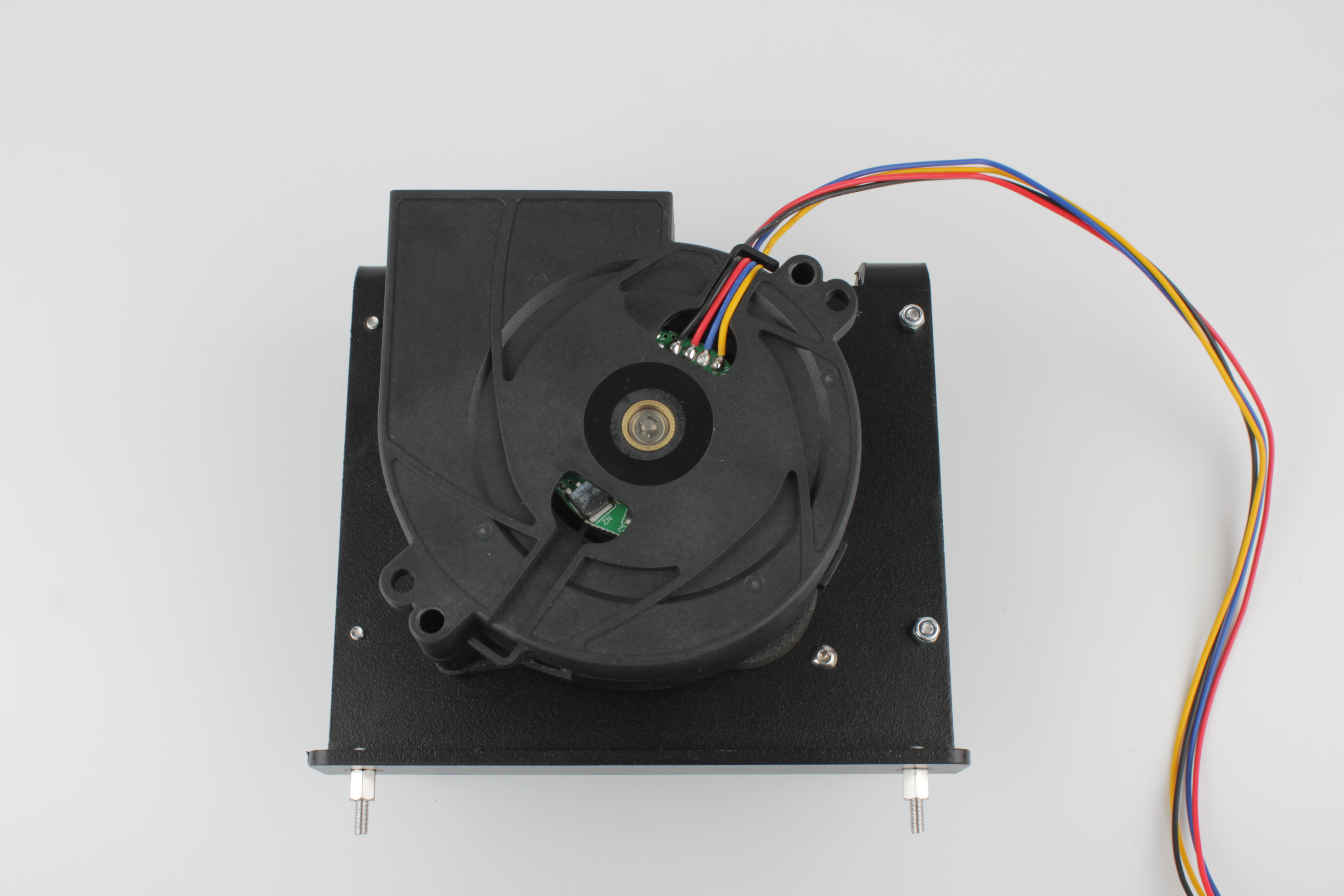 New fan on bracket with spacers and gasket in place