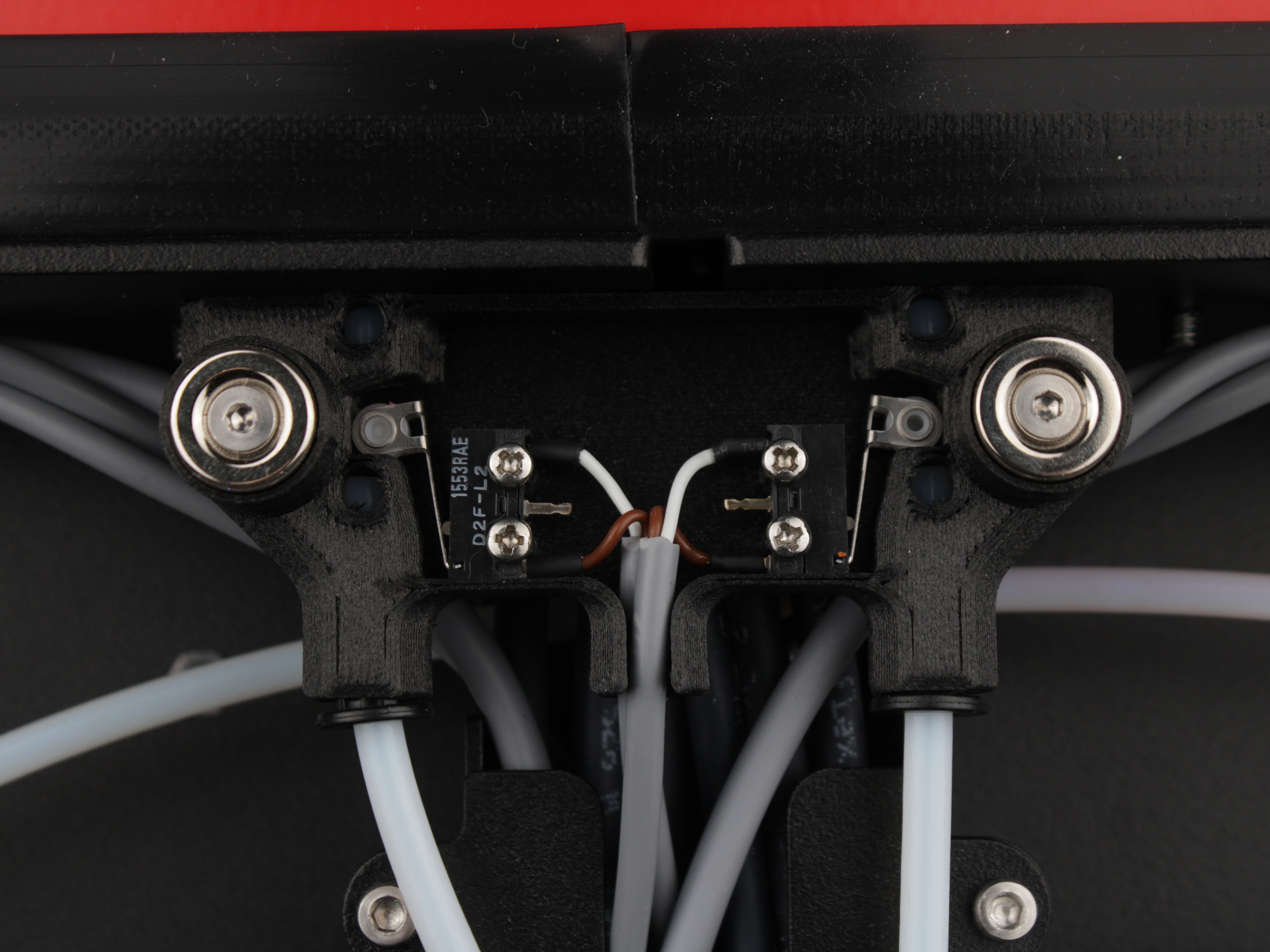 Rear view showing the location of the T0 and T1 filament sensors on the 22IDEX V4.