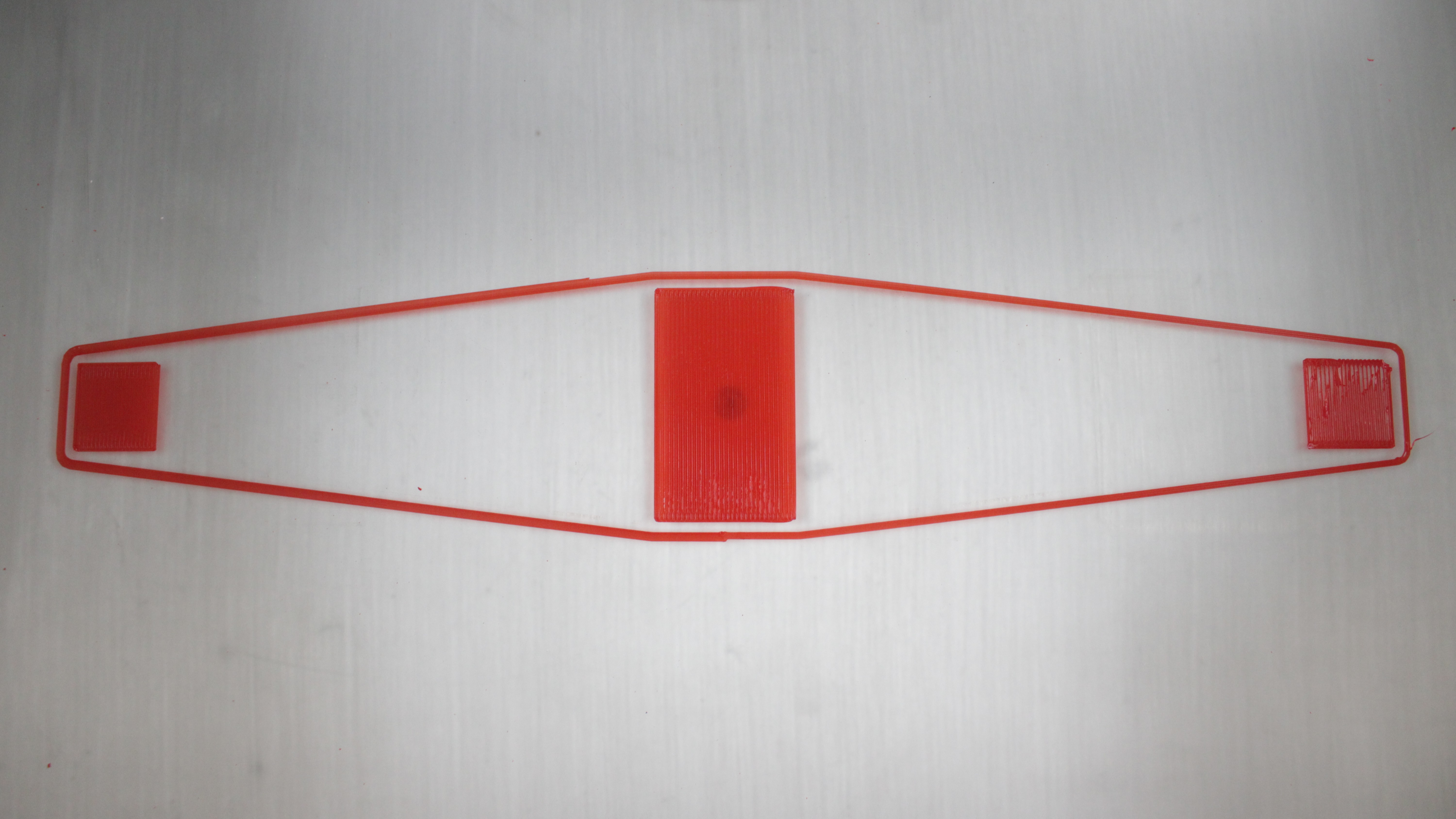 Result of a first Mesh Bed Test print – the three squares show typical left-to-right inconsistencies