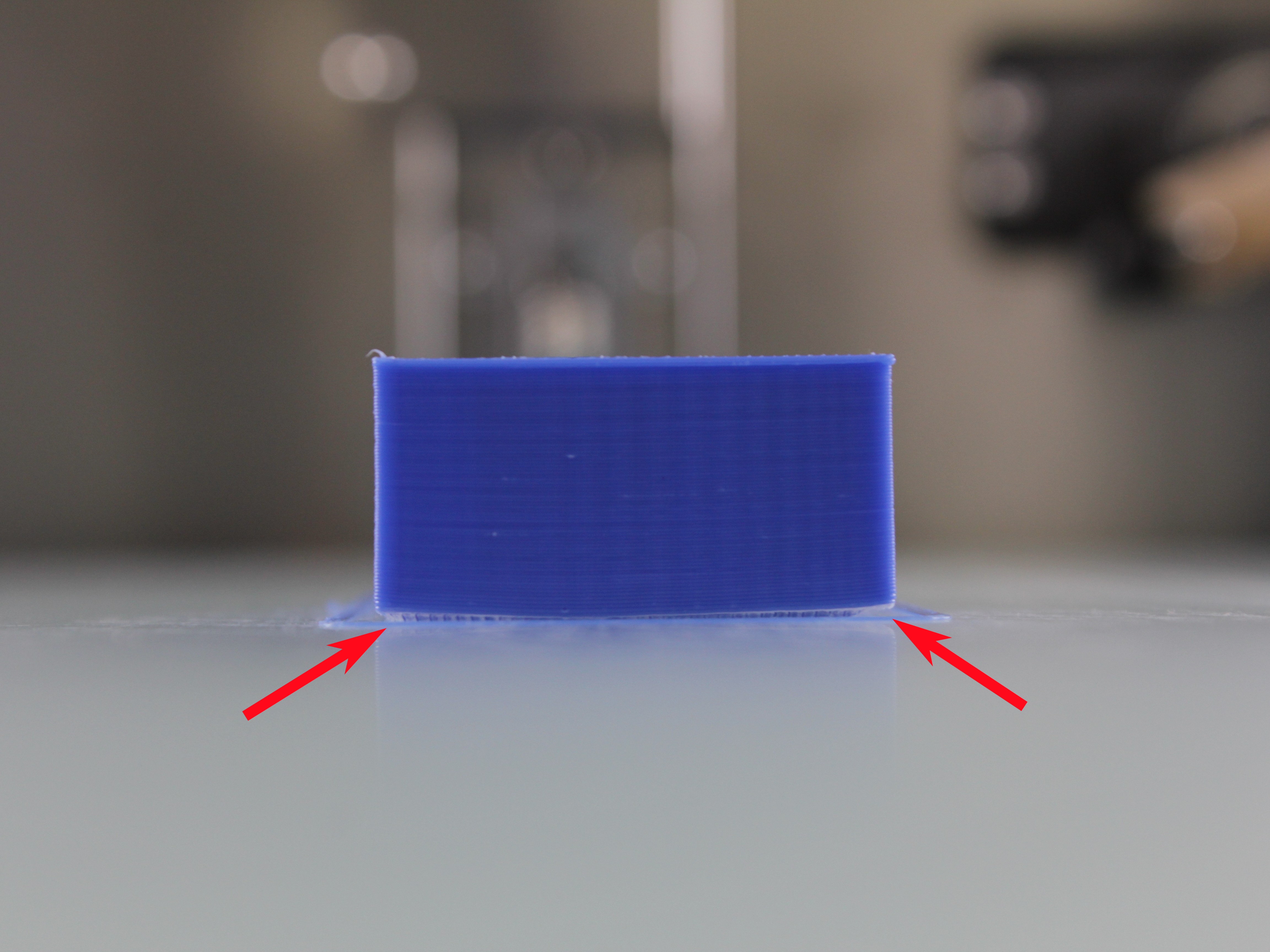 Warping example - corners lifting from build plate