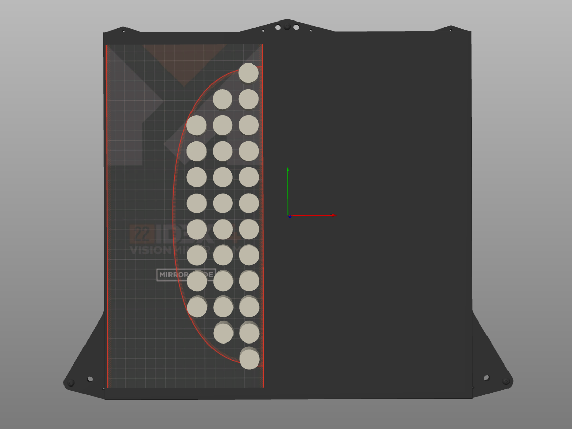 Recommended arrangement of parts within the Mirror Mode zone on the left half of the bed