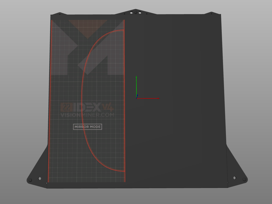 Mirror Mode working zone on the left half of the bed with the mirror boundary