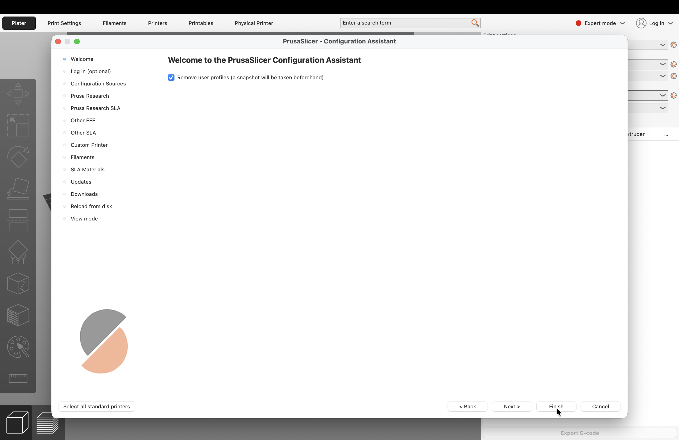 Configuration Assistant first page on macOS with the first checkbox (reset configuration) highlighted