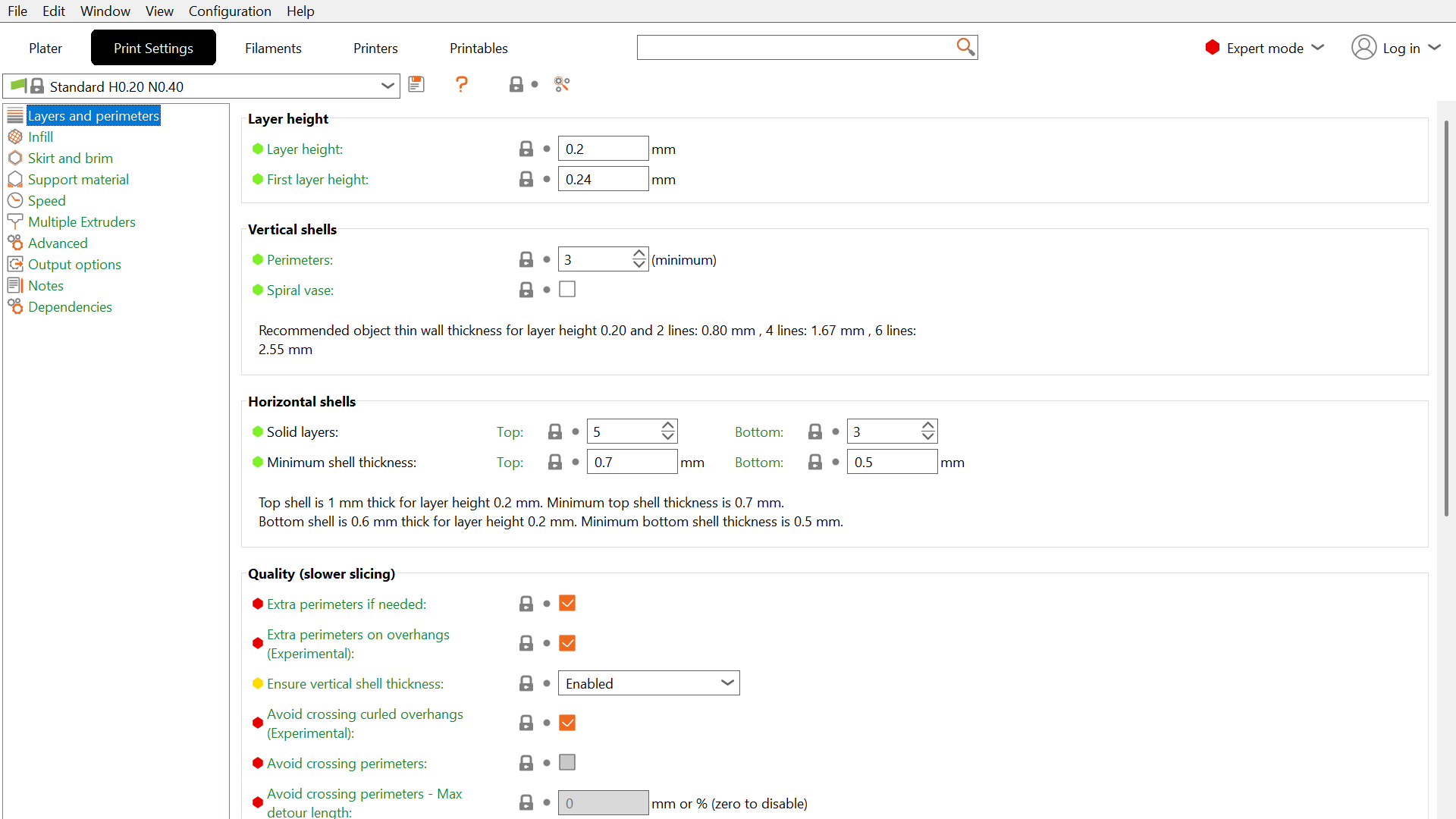 PrusaSlicer layer height settings interface