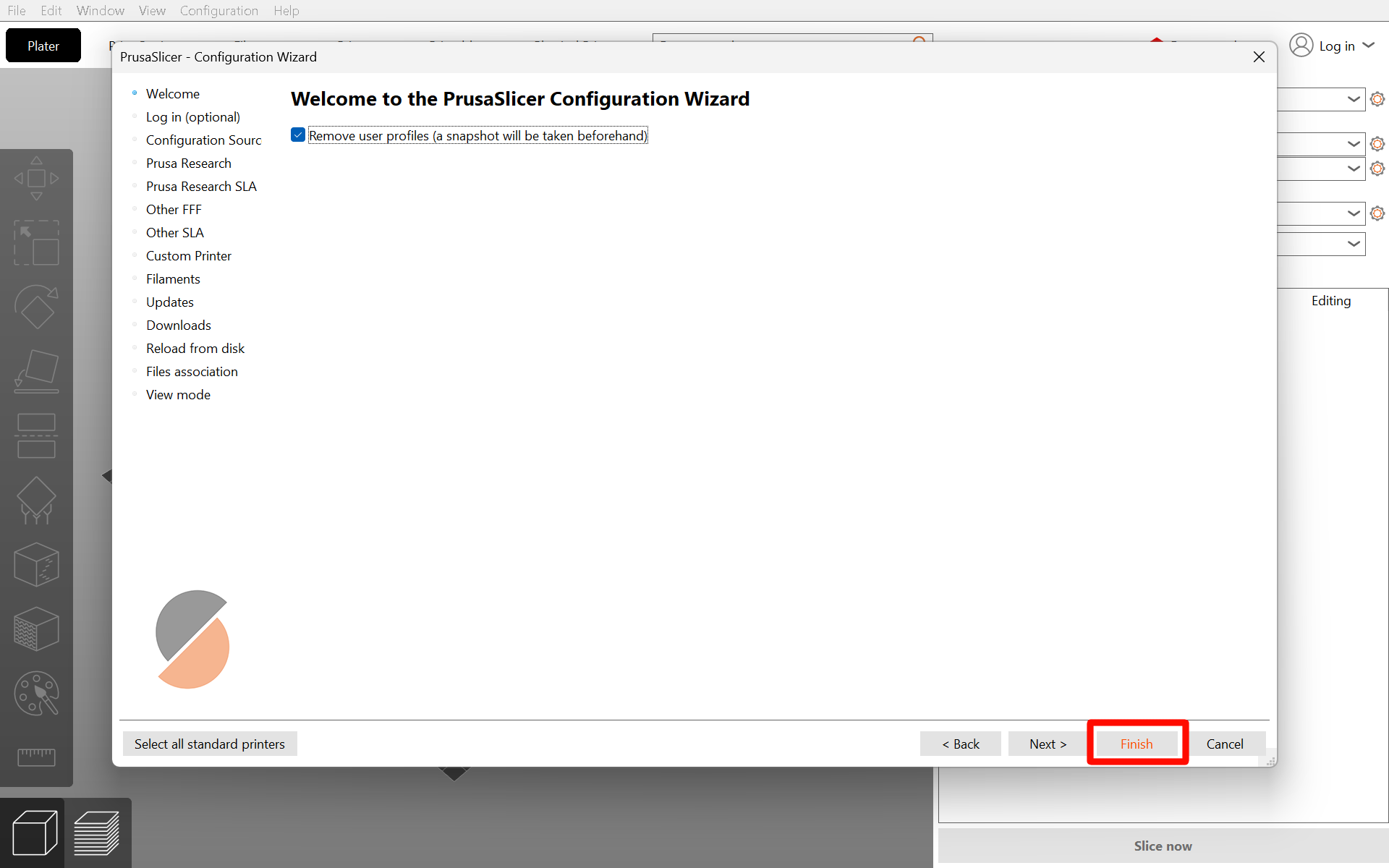 Configuration Assistant with Finish button highlighted on Windows