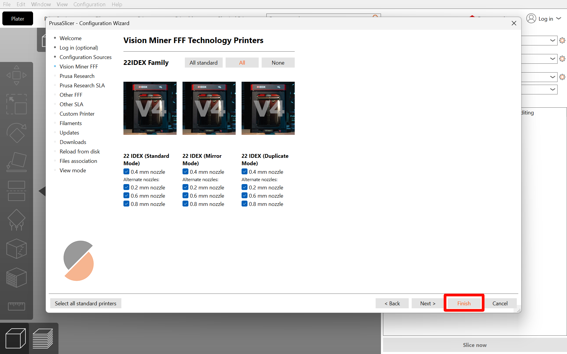 Configuration Wizard final page with Finish button to install profiles on Windows