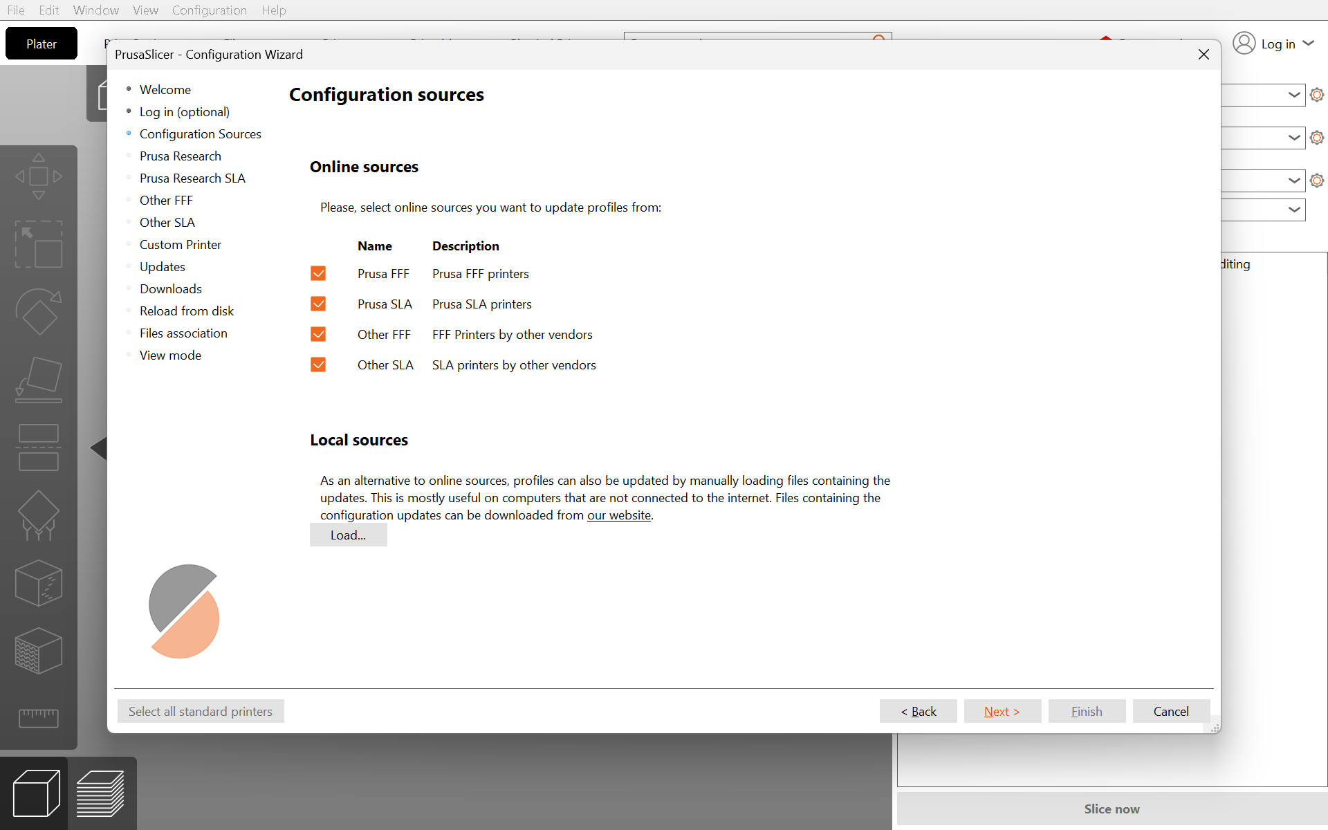 Configuration Assistant Configuration Sources page on Windows