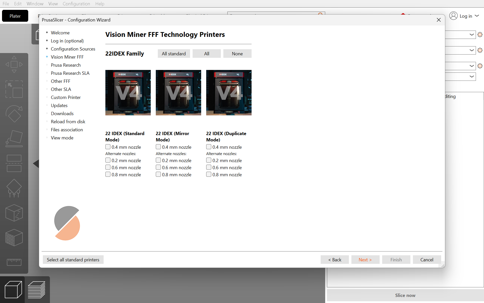 Configuration Sources page showing Vision Miner FFF entry after loading the archive on Windows