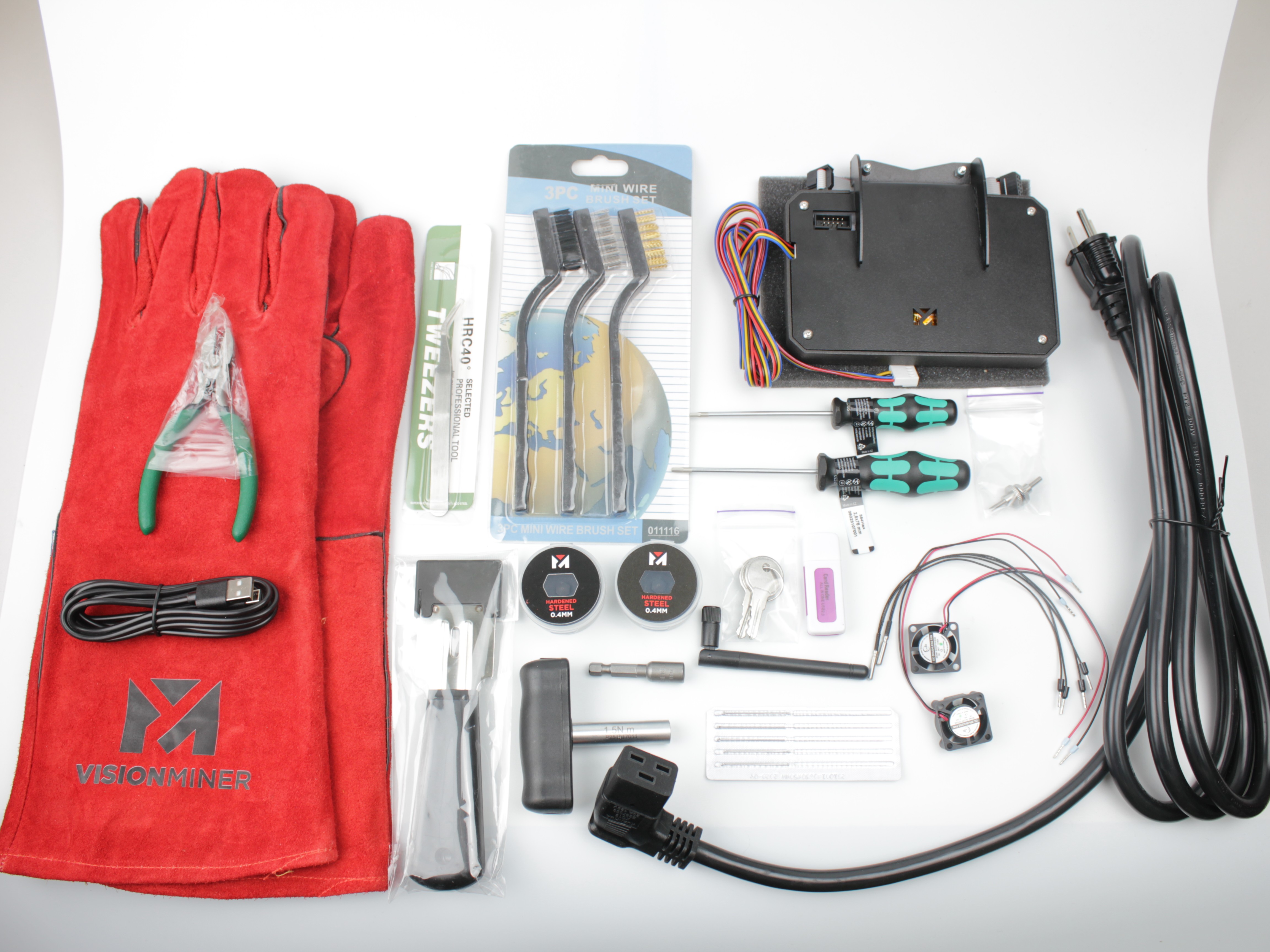 Accessory box contents - all tools and parts laid out