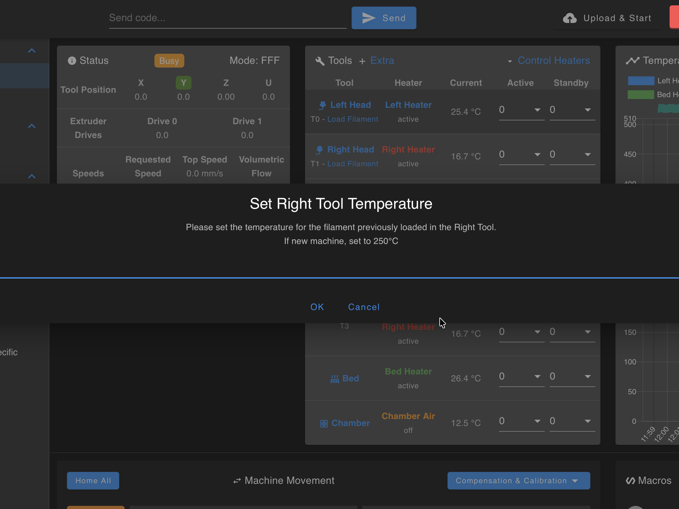 Web Interface calibration prompts for temperature entry