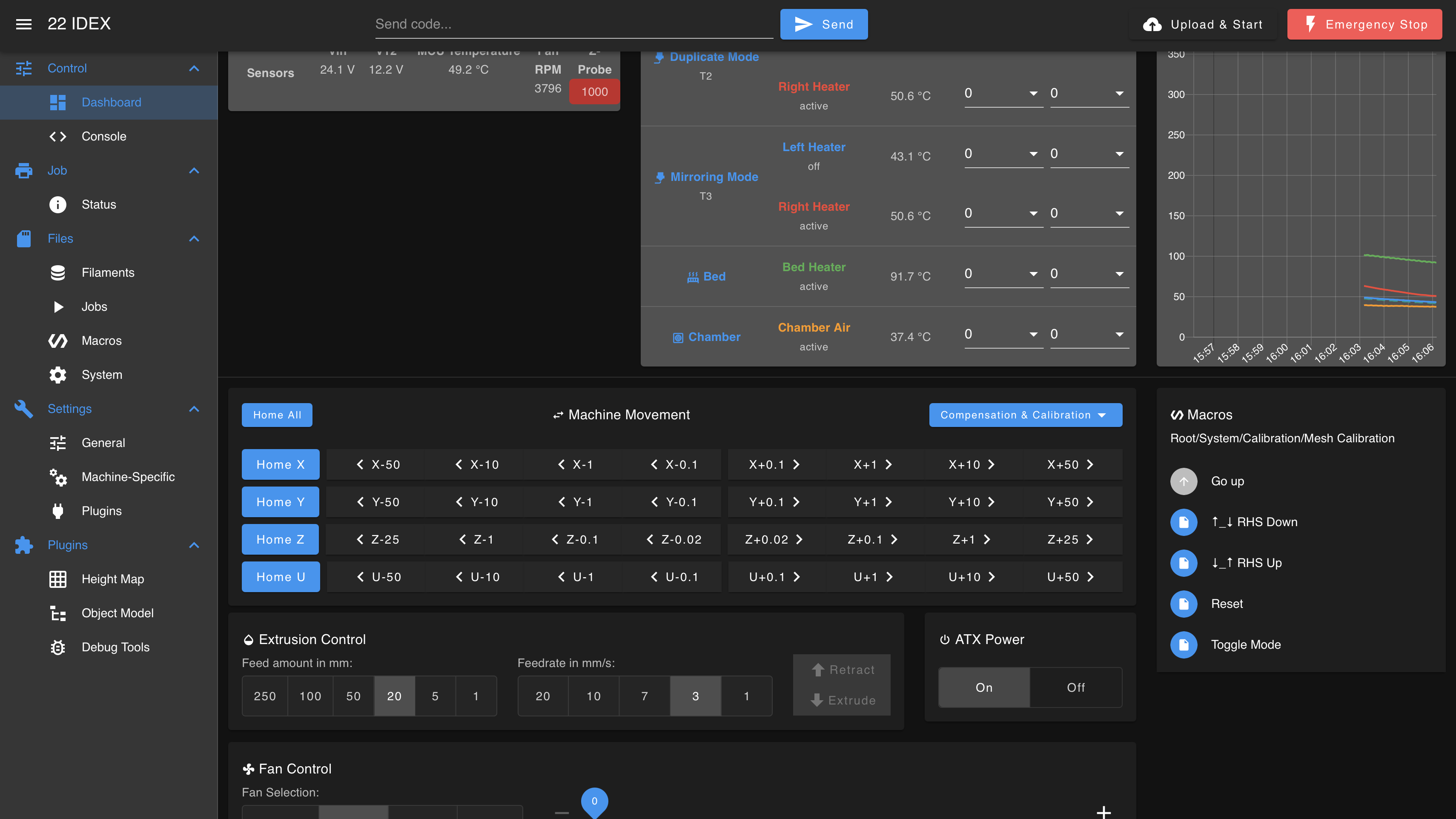 Mesh Calibration macros showing RHS Up and RHS Down options in the Web Interface