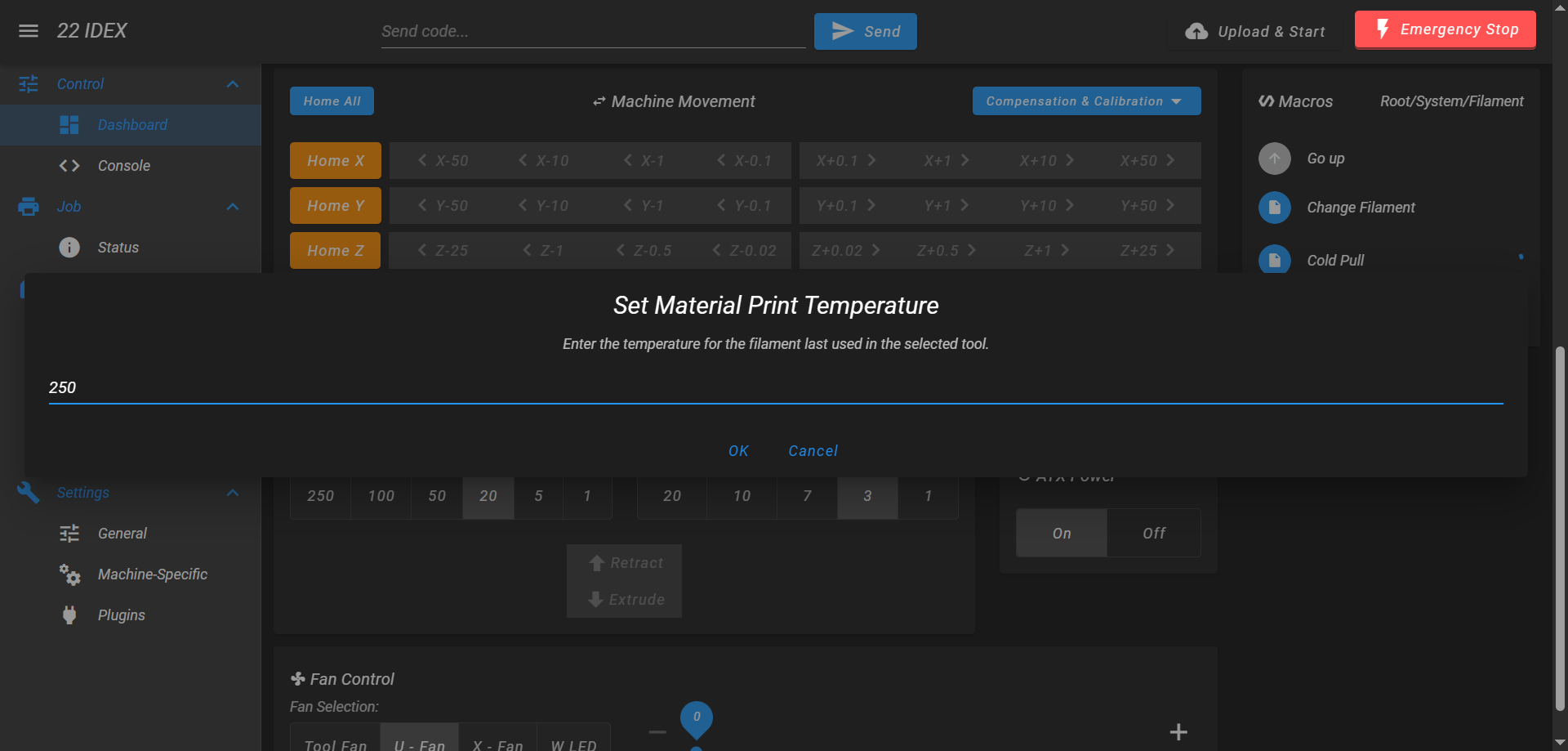 Cold Pull macro temperature input popup