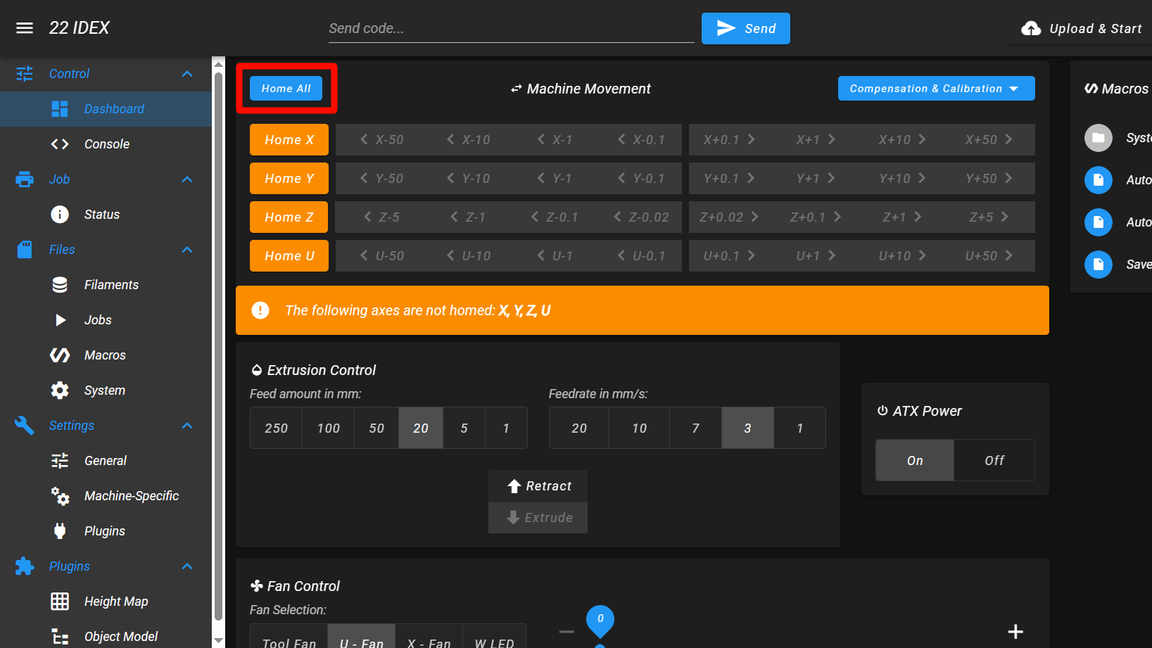 Web Interface Dashboard with Home All button highlighted