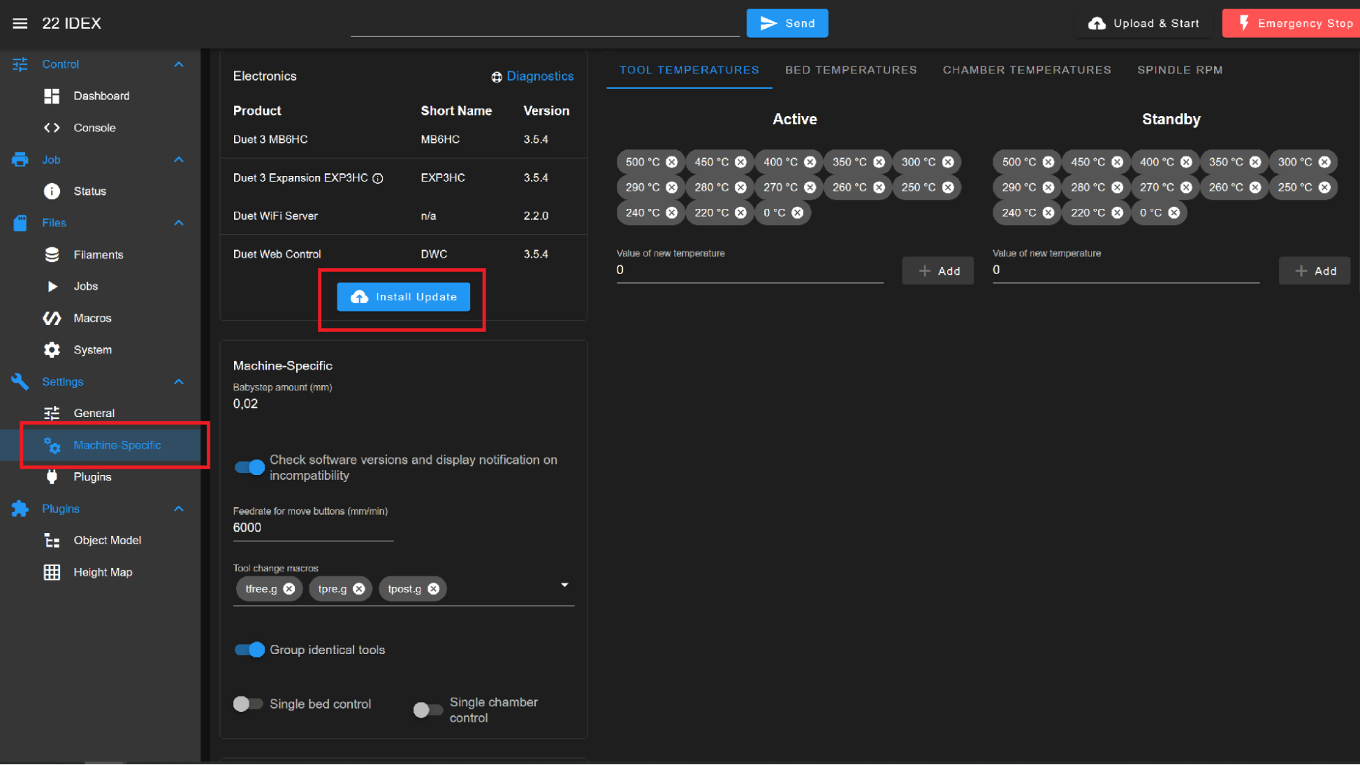 Install Update button on the Machine-Specific page in the Web Interface