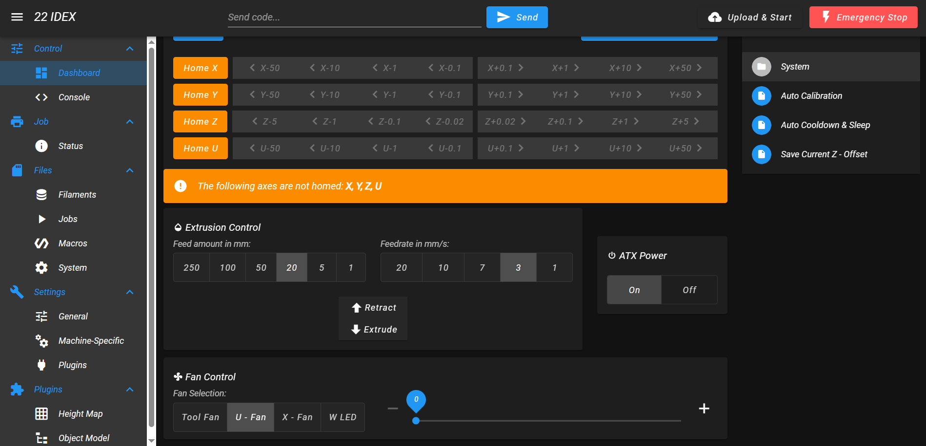 Web Interface Macros tab showing Auto Calibration options