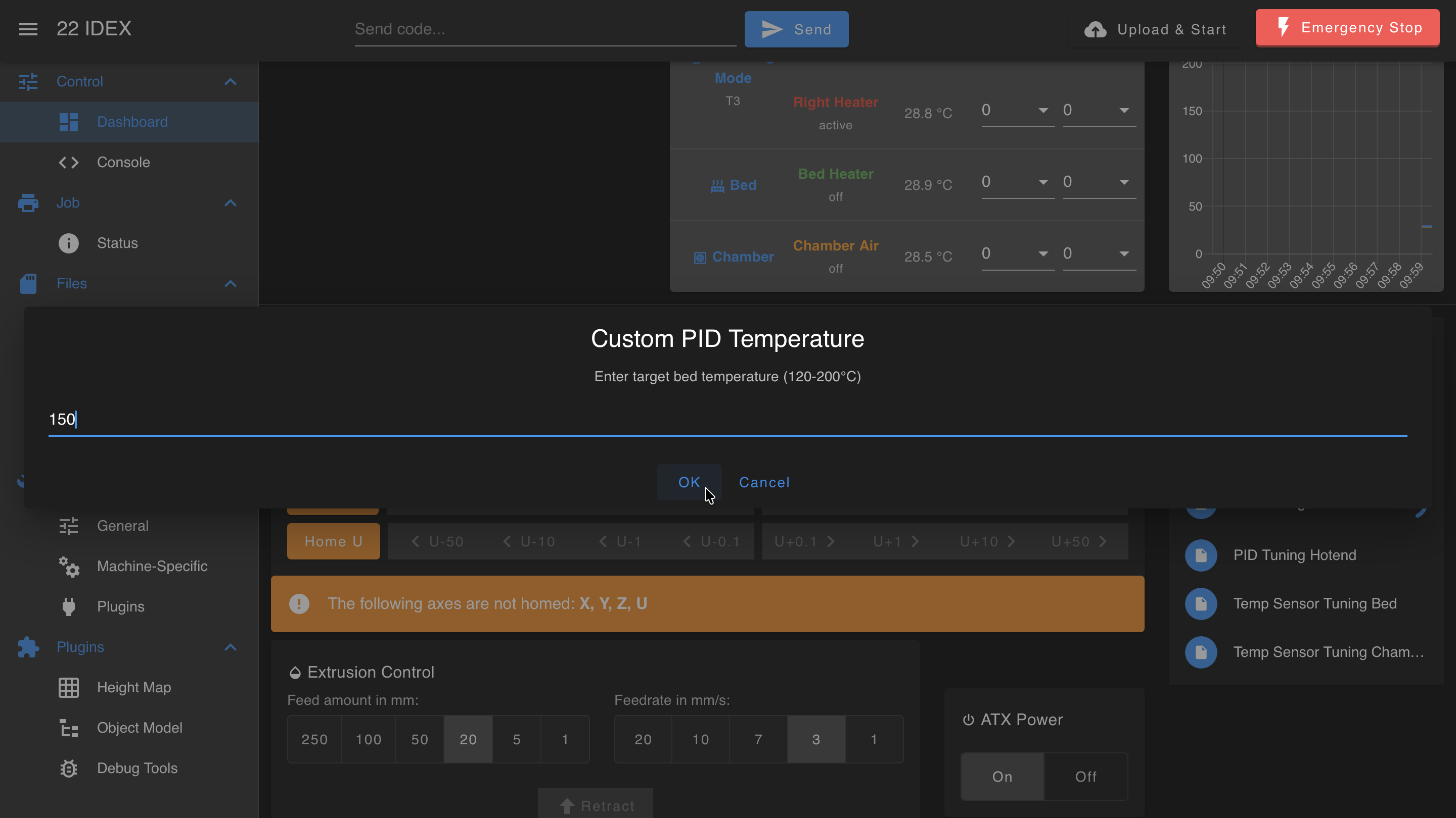 Custom PID Temperature dialog for entering the target bed temperature