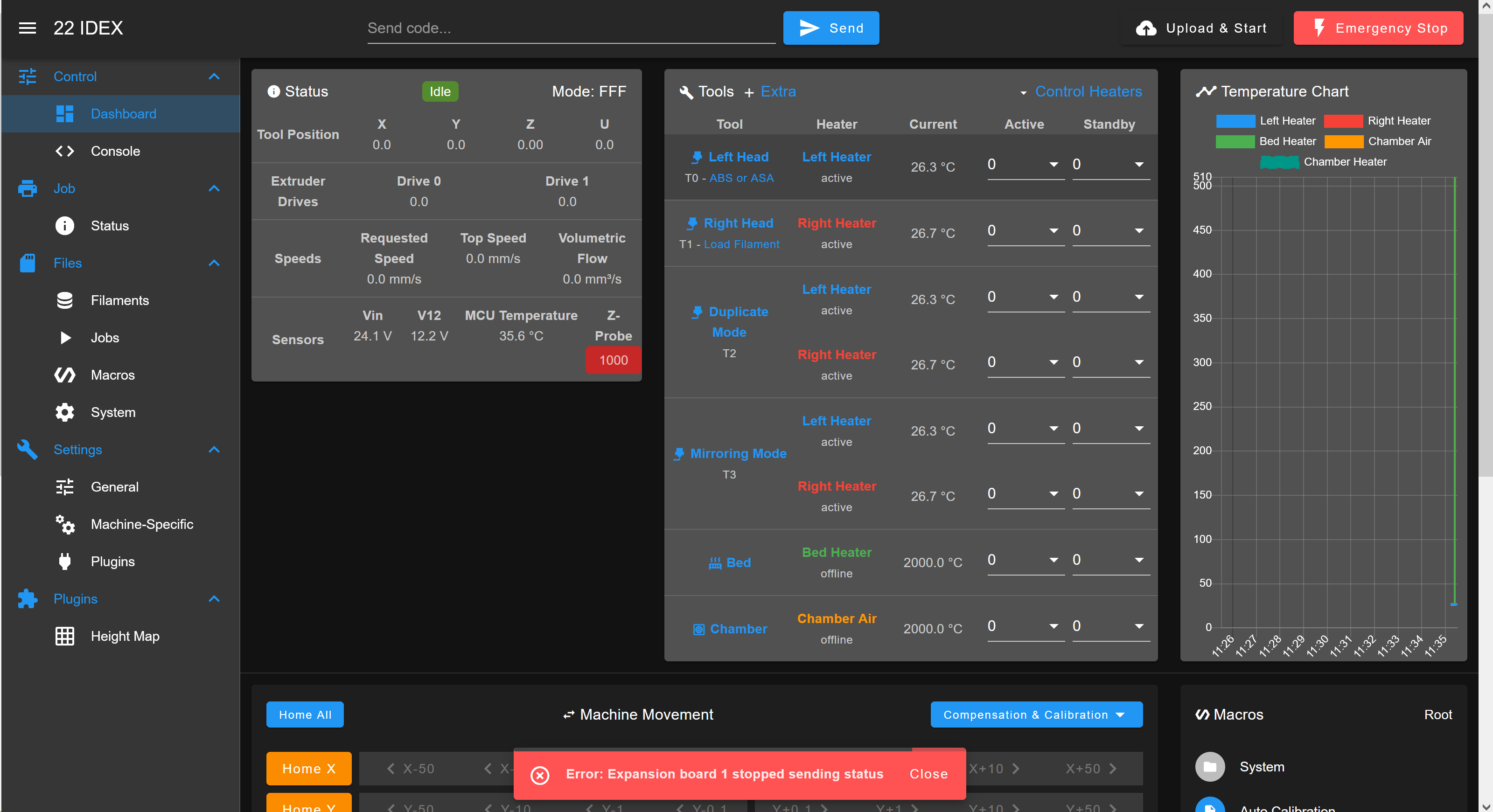 Expansion board firmware error in Web Interface