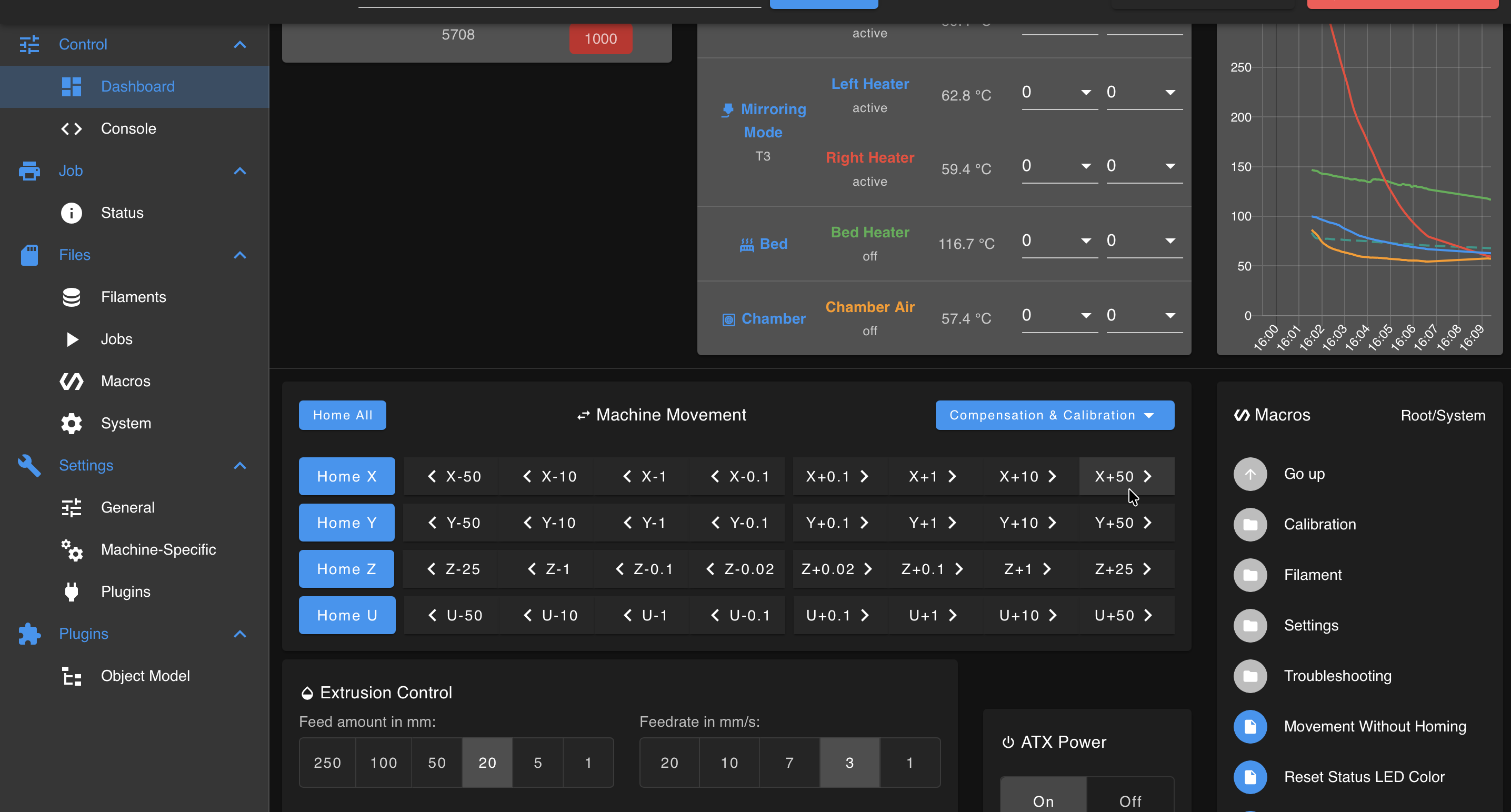 Web Interface axis controls for the motor listening test.