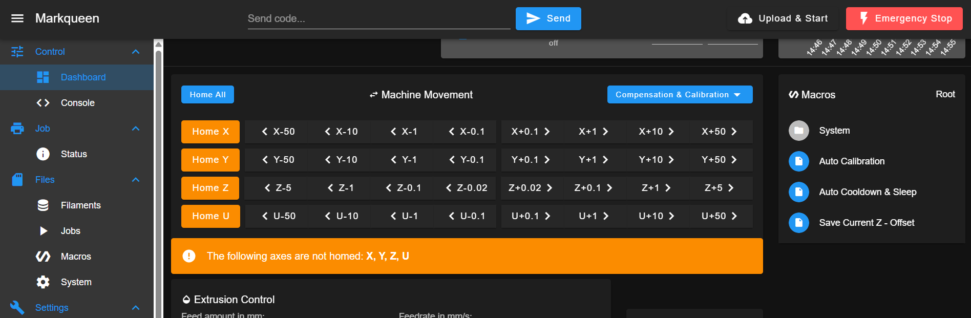 Web Interface axis jogging controls for testing the motor.