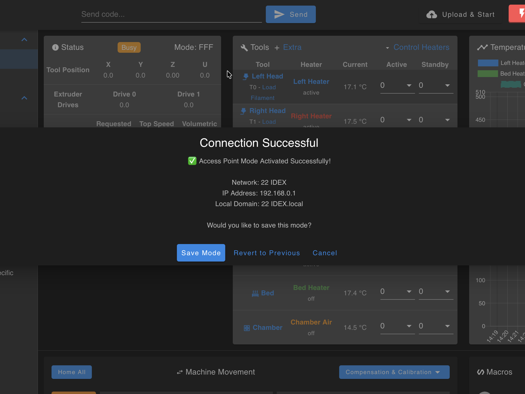 Web Interface loaded while connected to printer AP network