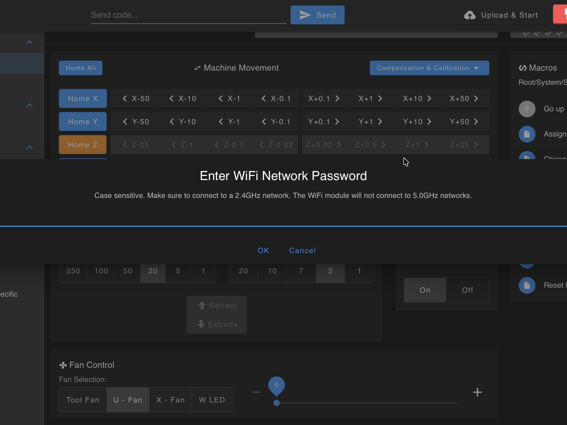 WiFi setup dialog - network password entry