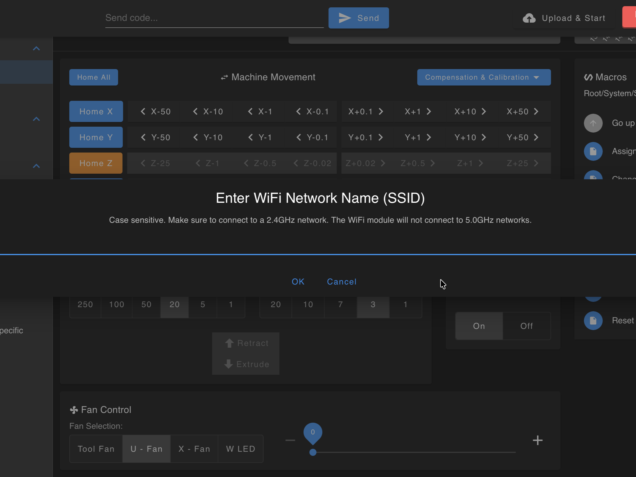 WiFi setup dialog - network name SSID entry